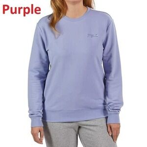 FILA Womens French Terry Long Sleeve Crew Neck Sweatshirt Purple‎ Size Large